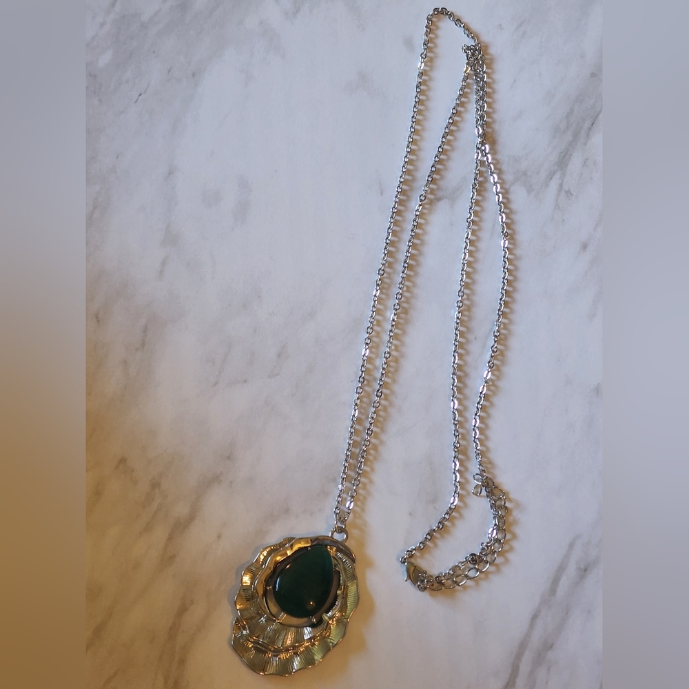 Long green stone necklace